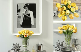 Decorative set with yellow tulips